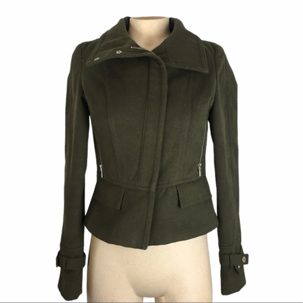 EXPRESS Dark Green Short Zip Up Pea Coat Size XS
